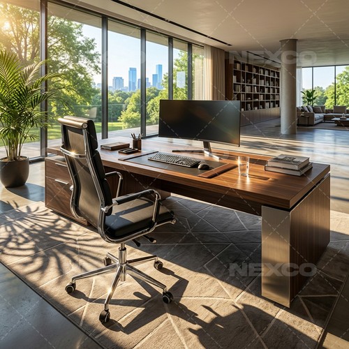 Leather cushioned desk - leather,